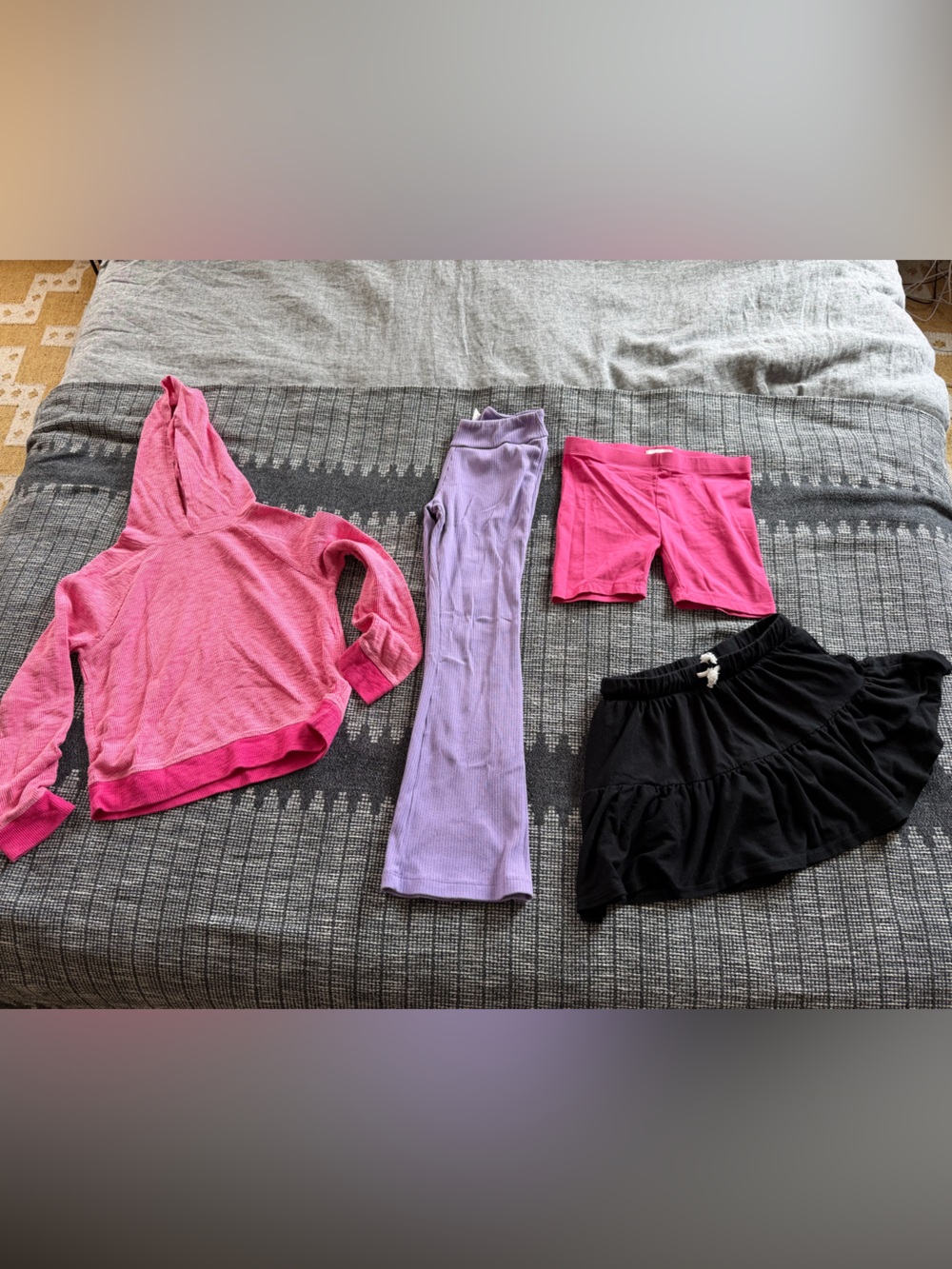 Pink Hoodie Top with Pink Shorts and Lavender Leggings Set LOT